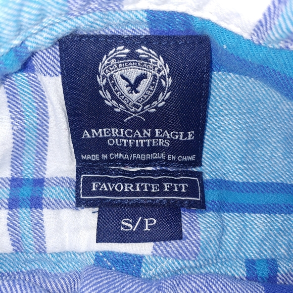 American Eagle Blue and White Flannel Button Down Shirt, Size Small - Picture 4 of 5